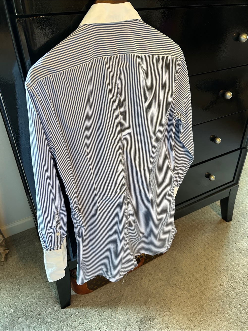 Rag & Bone Blue Pinstripe Shirt Dress with White Contrast Collar Medium - Picture 3 of 5